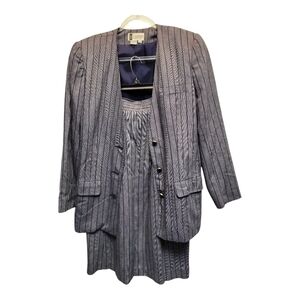Vintage 90s SK & Company Pinstriped Gray Suit - Size 12
